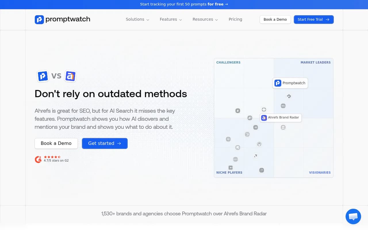 Promptwatch vs Ahrefs Brand Radar comparison page