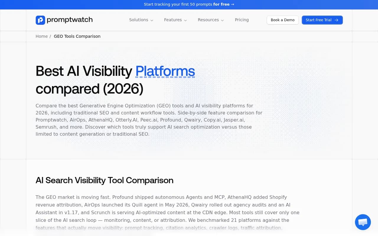 Promptwatch GEO platform comparison 2026