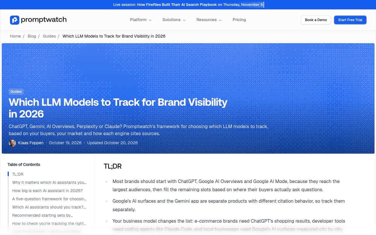 Promptwatch's guide to choosing which AI assistants to track, with a five-question framework