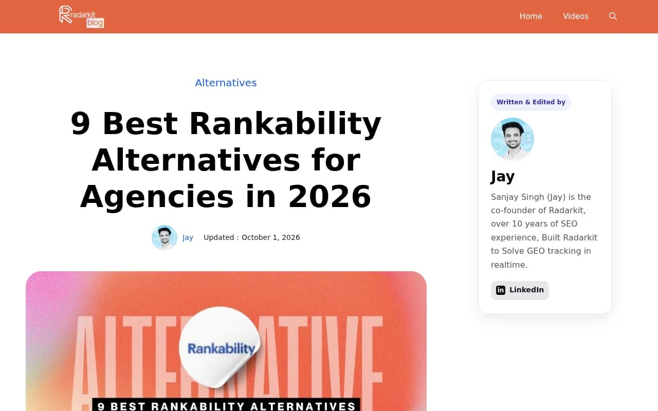 RadarKit's own roundup of Rankability alternatives, which ranks RadarKit first