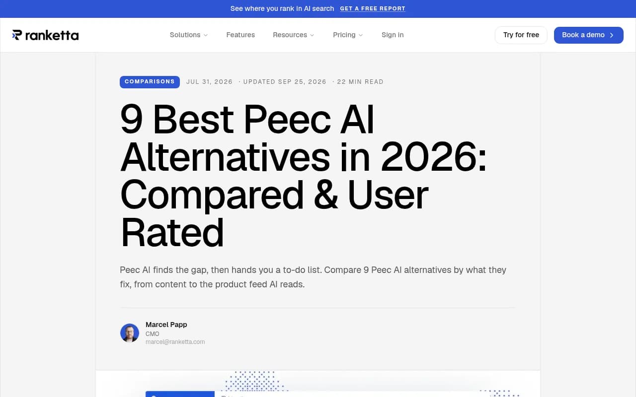 Ranketta comparison of Peec AI alternatives