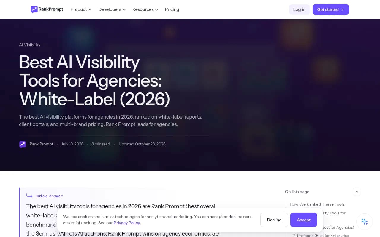 Rank Prompt's guide to AI visibility tools for agencies