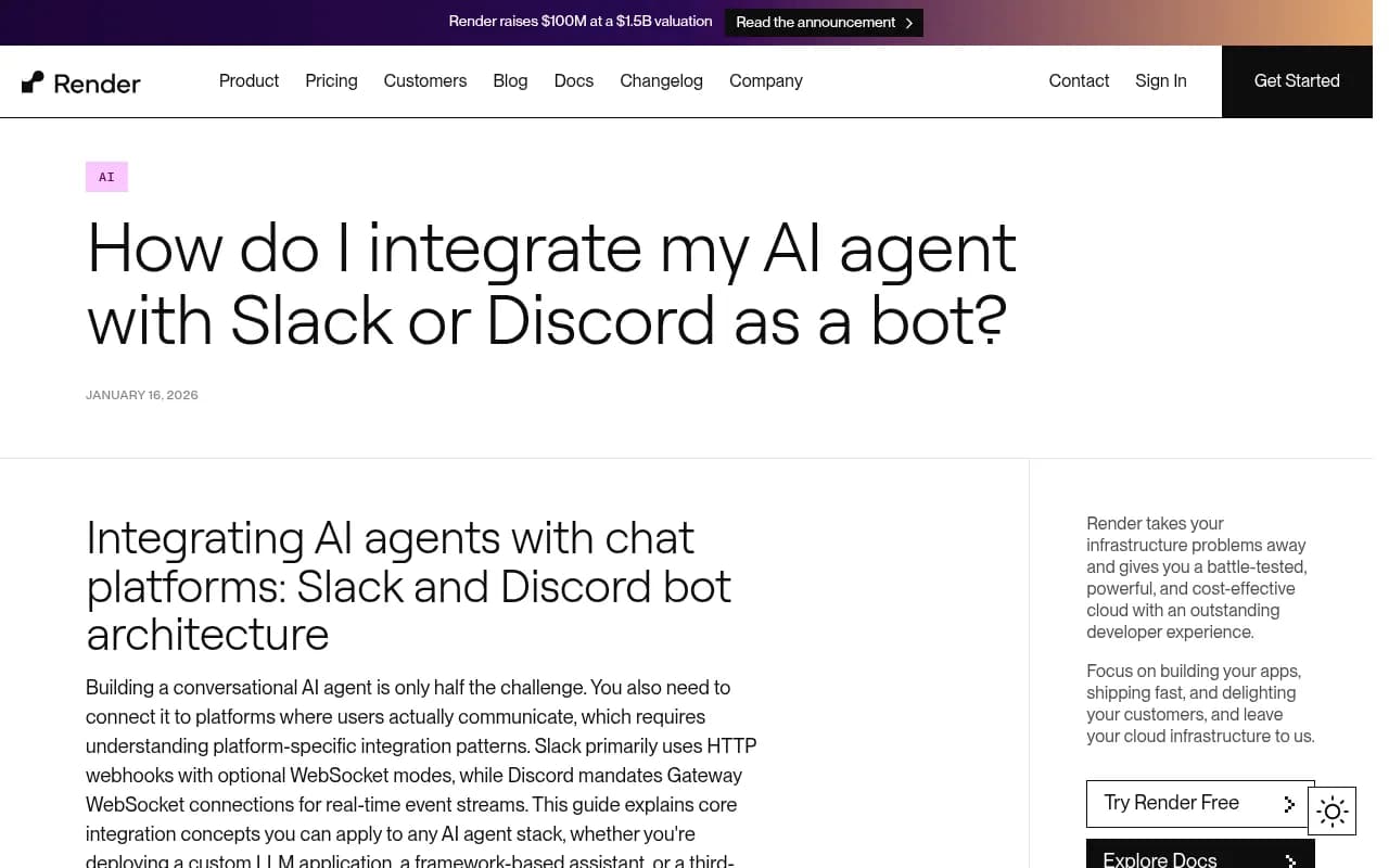 Render's guide to integrating AI agents with Slack and Discord