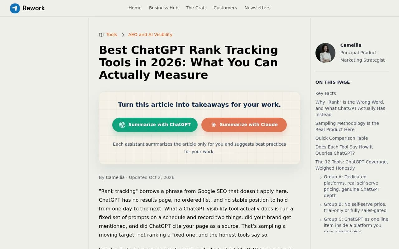 Comparison of ChatGPT rank tracking tools with starting prices and key limitations