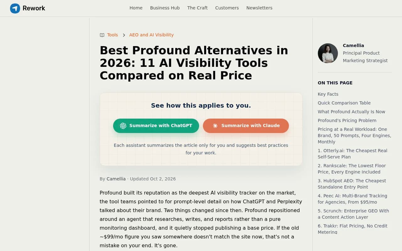 Rework's comparison of Profound alternatives on real price