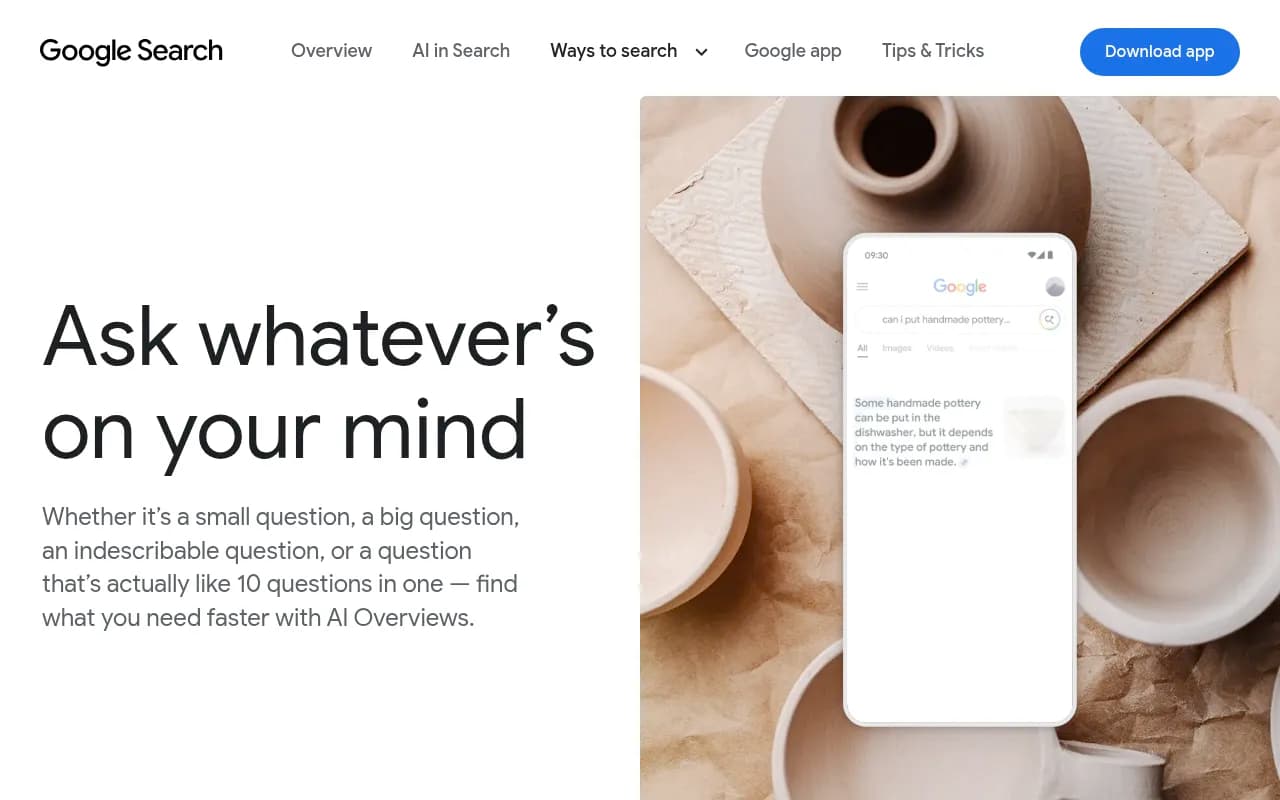 Google's official AI Overviews page describing the feature and its availability in over 120 countries
