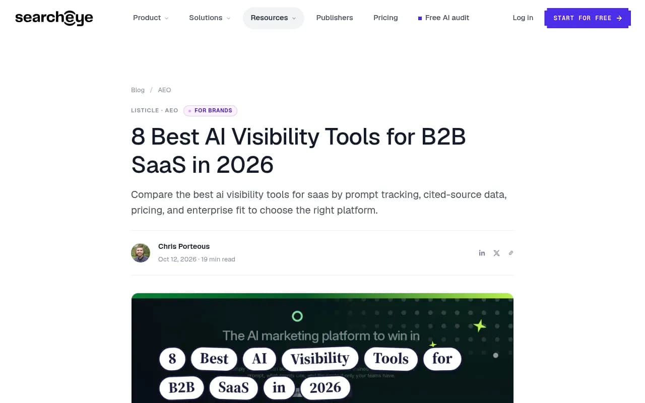 SearchEye's comparison of AI visibility tools for B2B SaaS, an example of the vendor-authored listicles that dominate this category