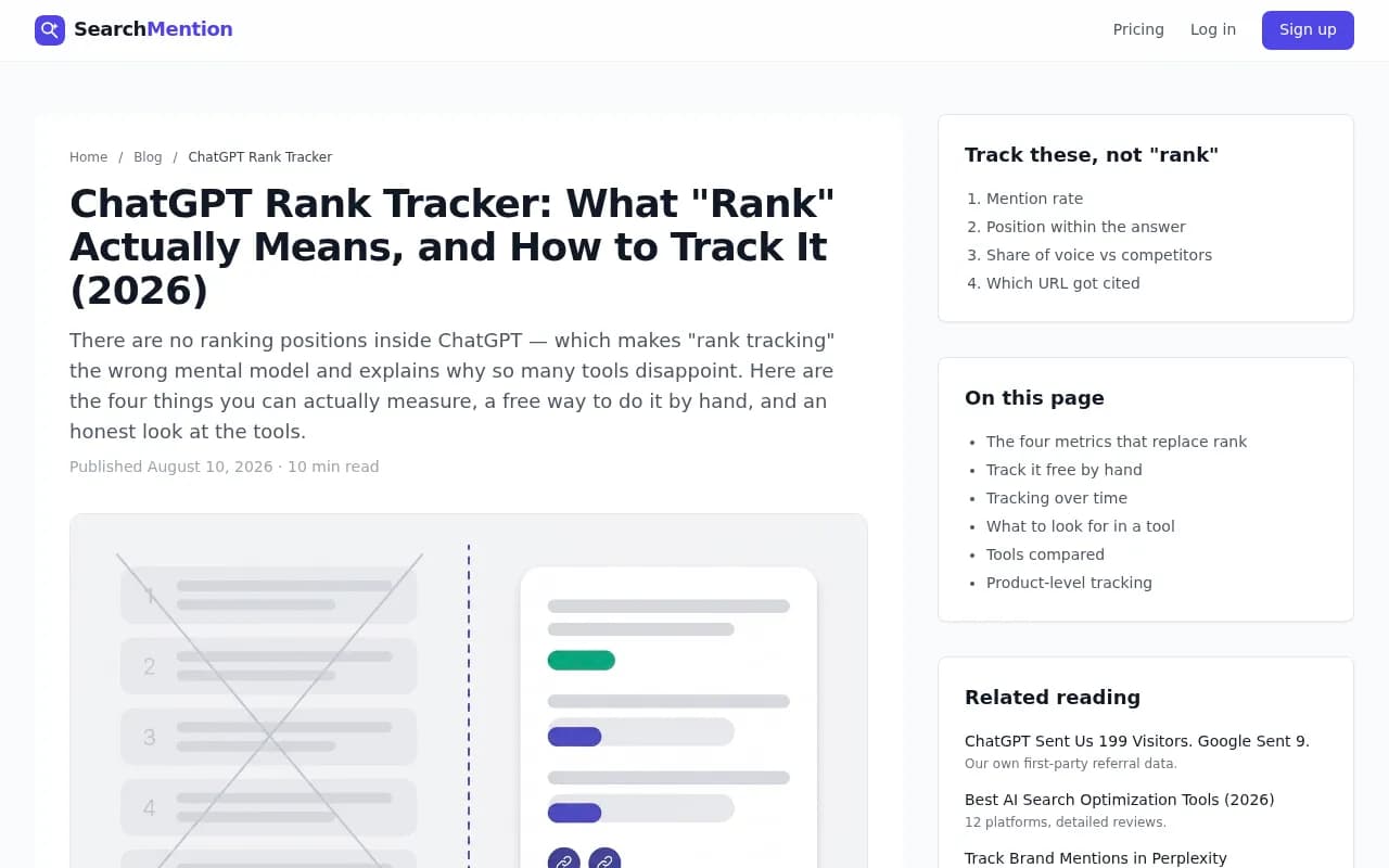 SearchMention's guide explaining why ChatGPT has no ranking positions and what to track instead