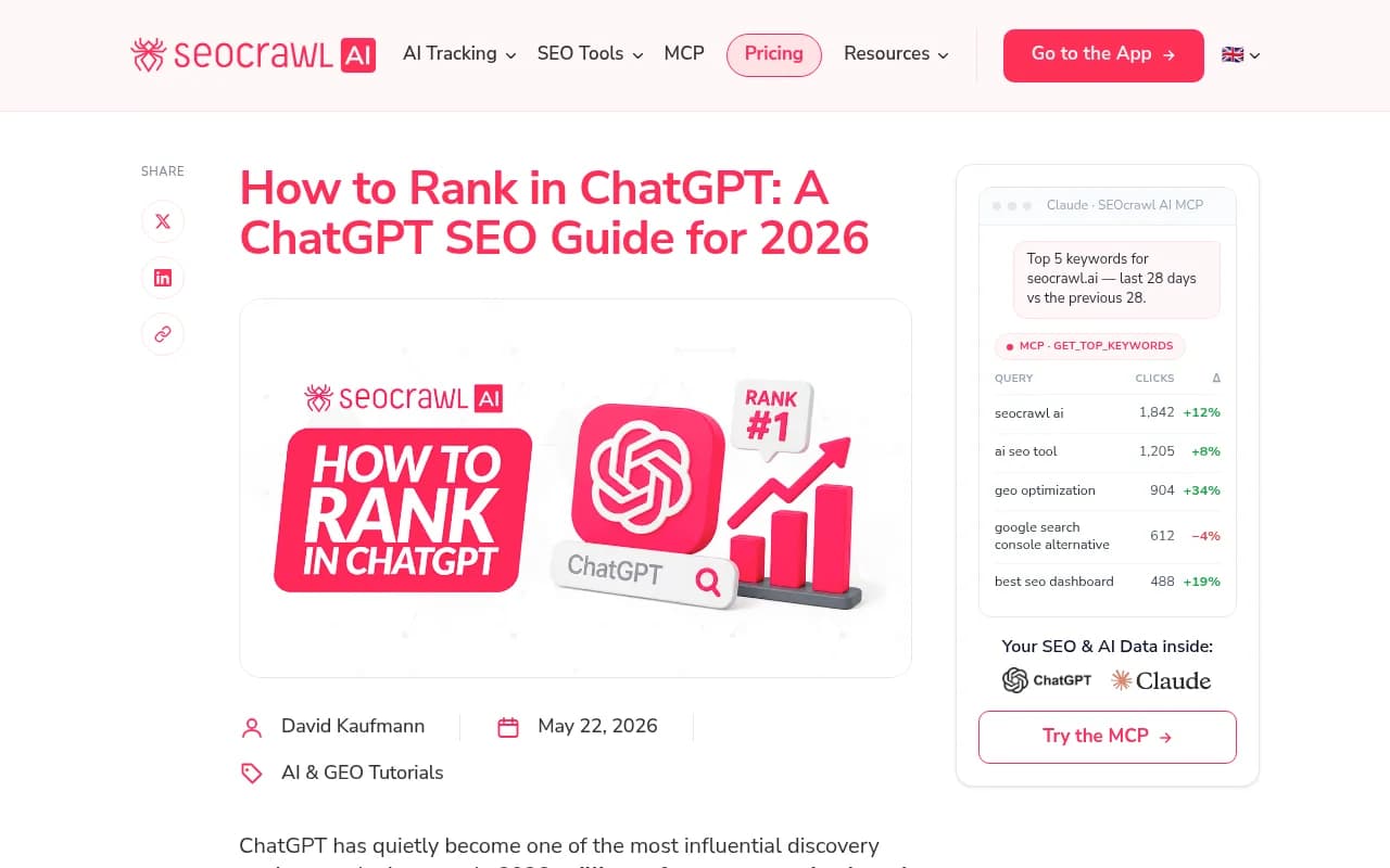 SEO guide to ranking in ChatGPT showing how AI models retrieve and cite sources for research queries