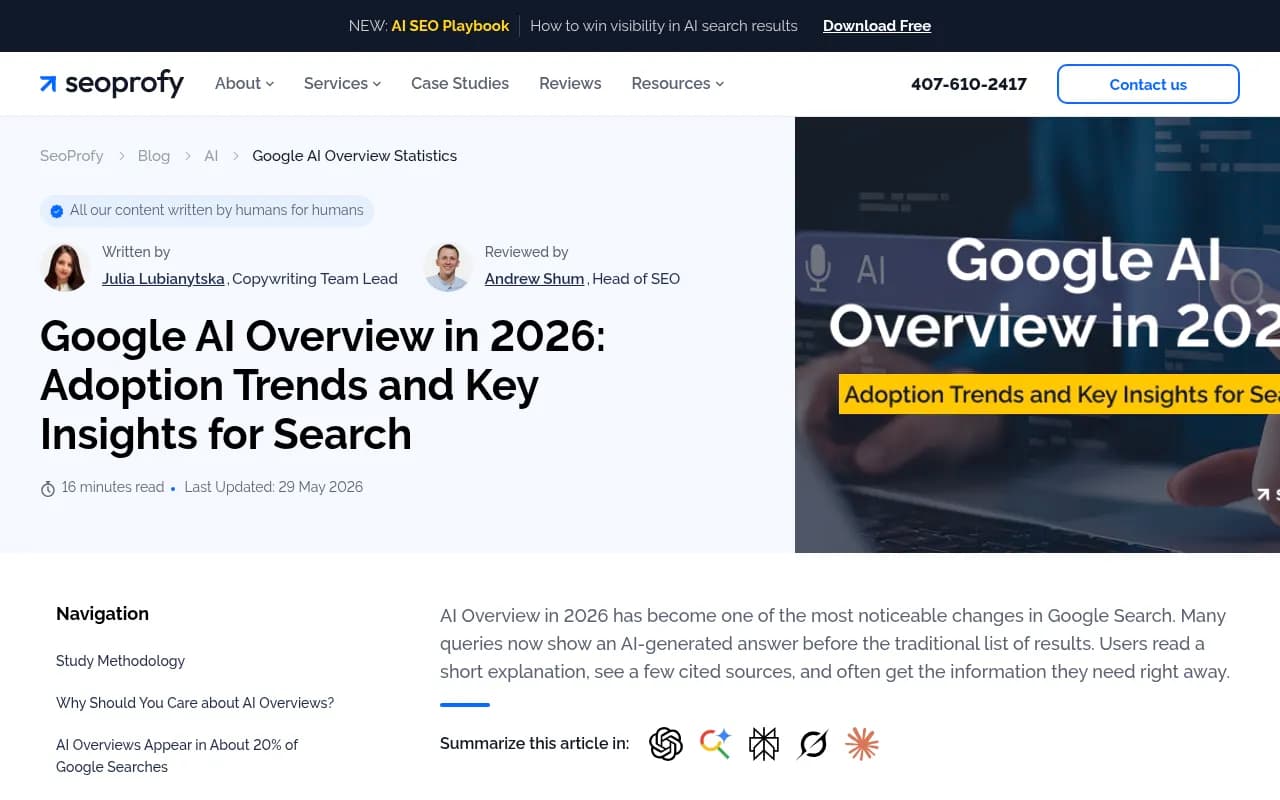 Google AI Overviews statistics and trends in 2026 from SeoProfy