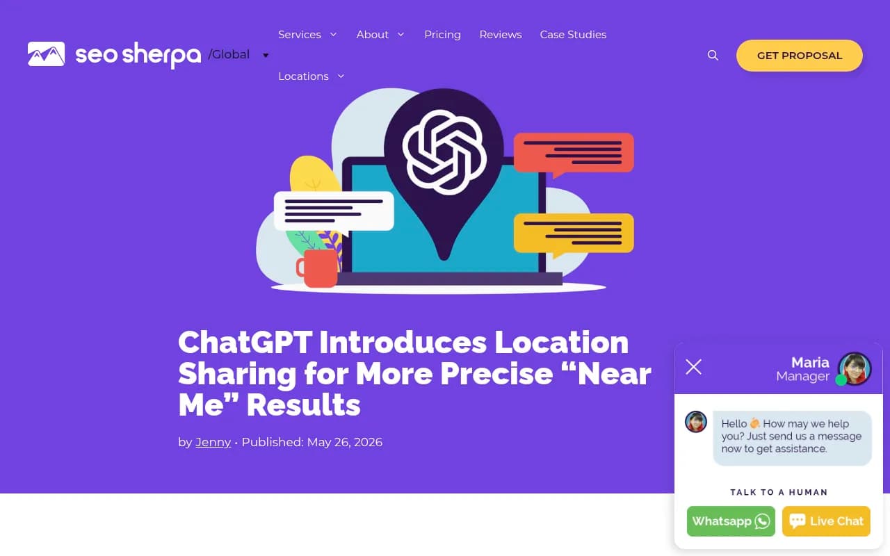 SEO Sherpa article on ChatGPT location sharing for near me results