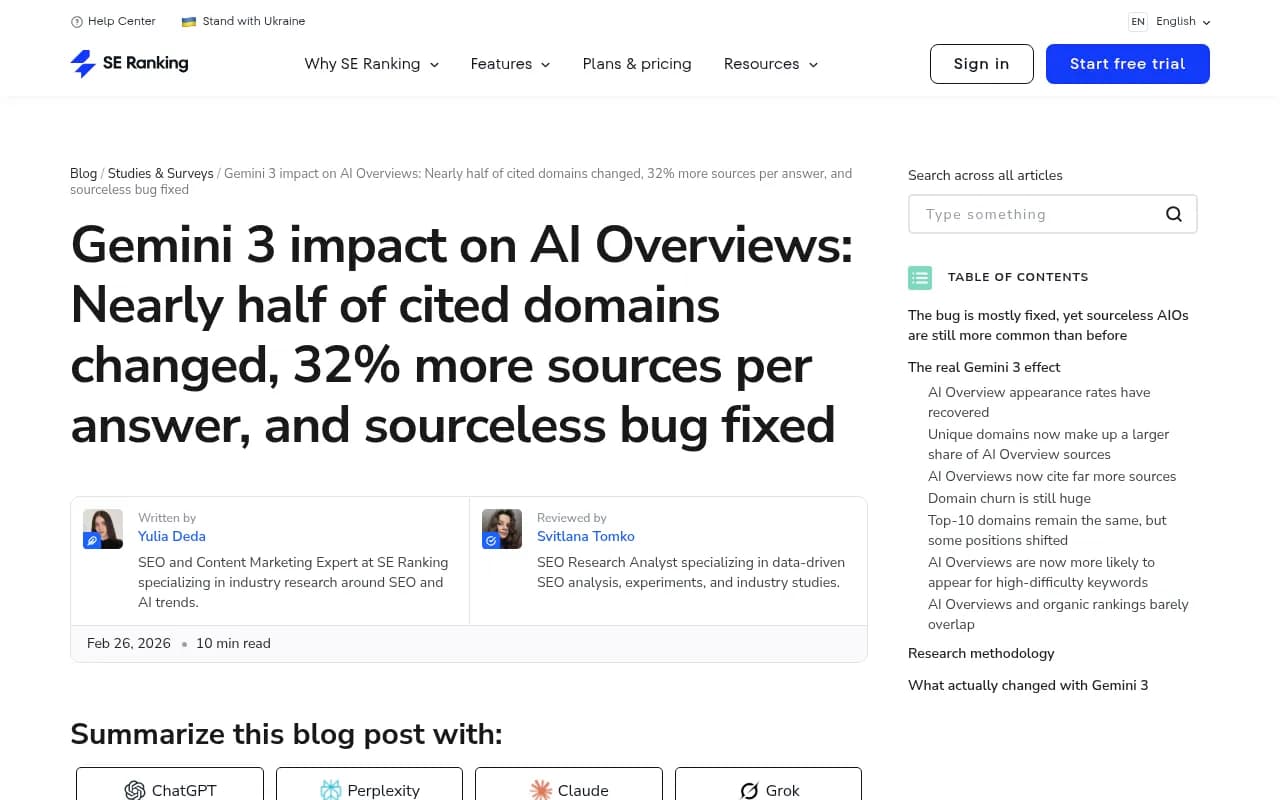 SE Ranking research on Gemini 3 impact on AI Overviews citations