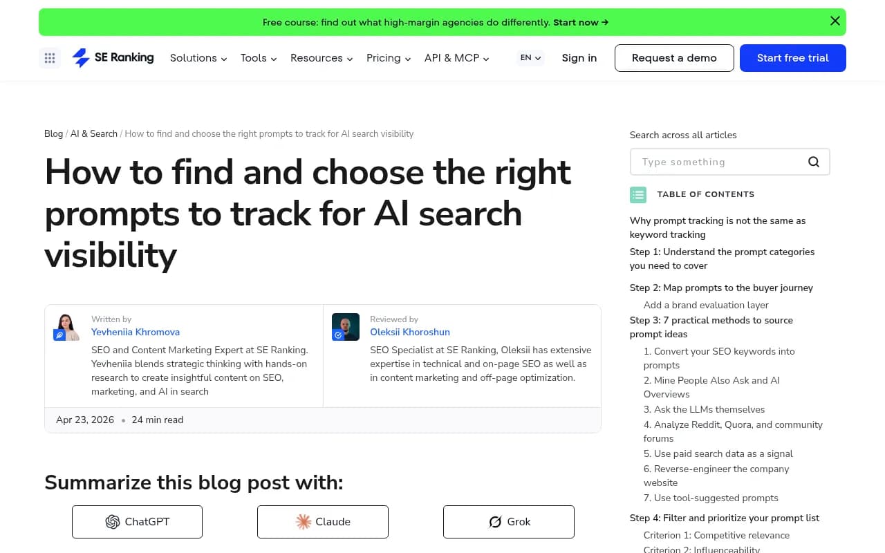 SE Ranking's guide to choosing which prompts to track for AI search visibility