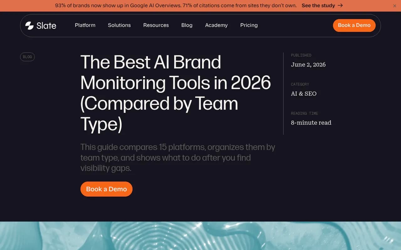 Slate's own comparison of AI brand monitoring tools, which includes both Slate and Promptwatch
