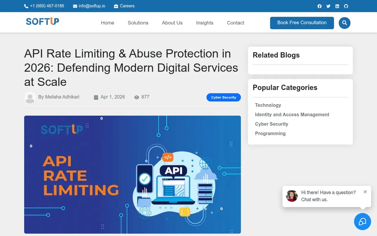 API rate limiting and abuse protection guide from Softup covering identity-aware throttling and behavior-based controls