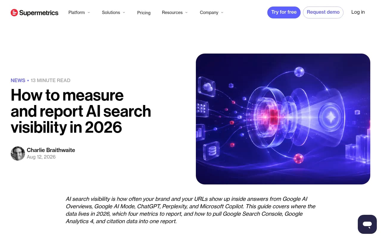 Supermetrics guide on measuring and reporting AI search visibility across assistants