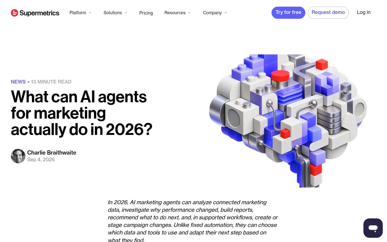 Supermetrics guide on what AI agents for marketing can actually do in 2026
