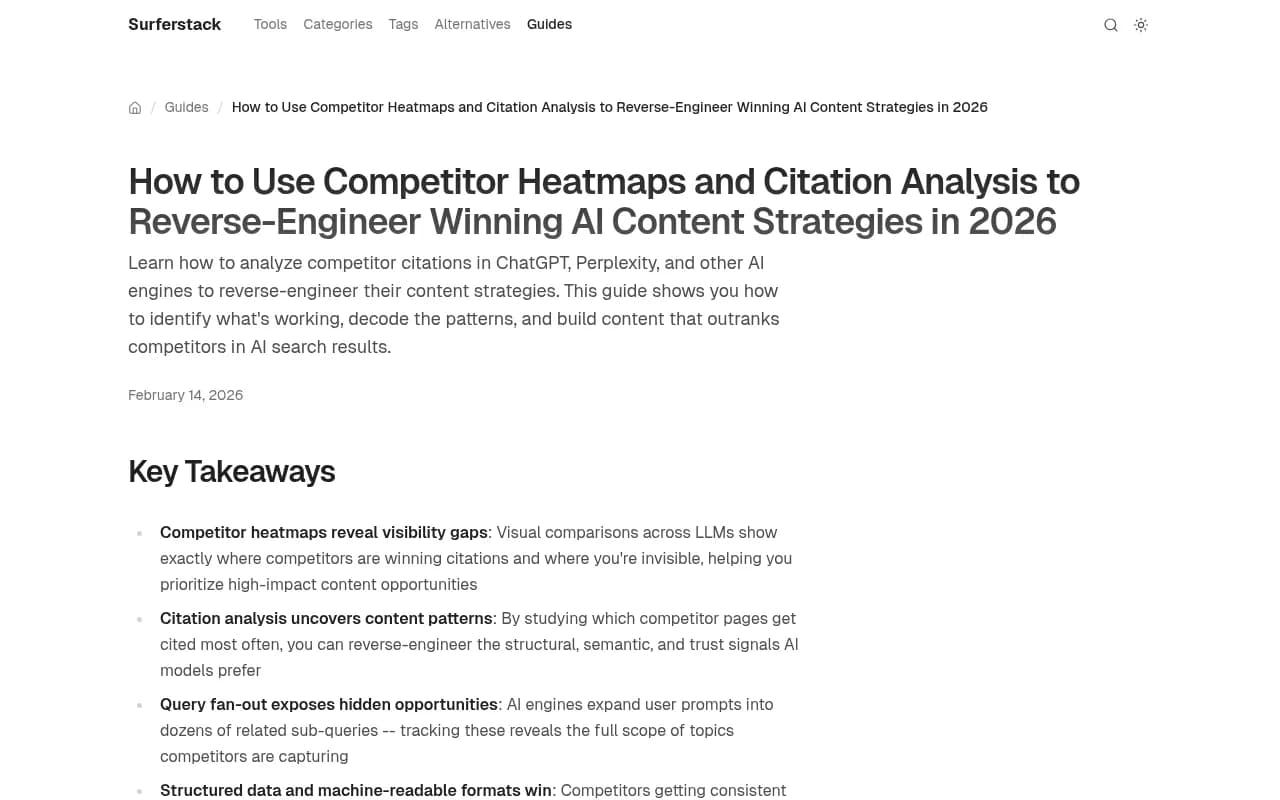 Competitor heatmap showing brand visibility across AI engines