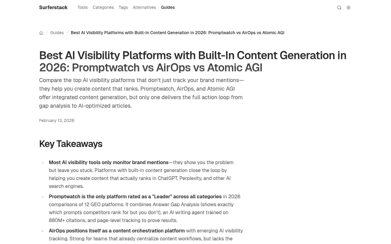 Answer gap analysis dashboard showing competitor visibility
