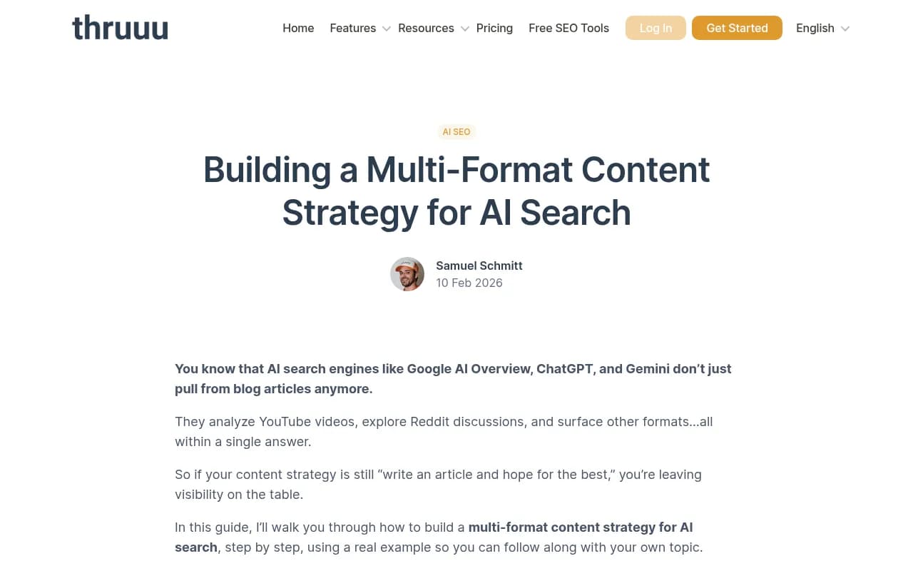 Multi-format content strategy example showing keyword clusters mapped to different content types