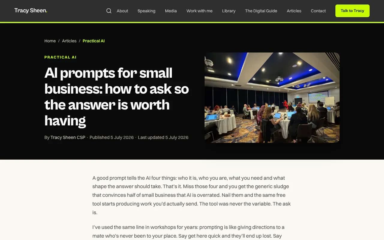 Tracy Sheen's guide to the four-part AI prompt structure, useful for the content-prompt side of local marketing
