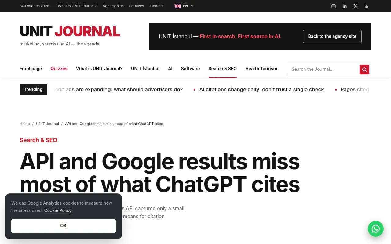 UNIT Istanbul summary of the preprint on API and Google results missing ChatGPT citations
