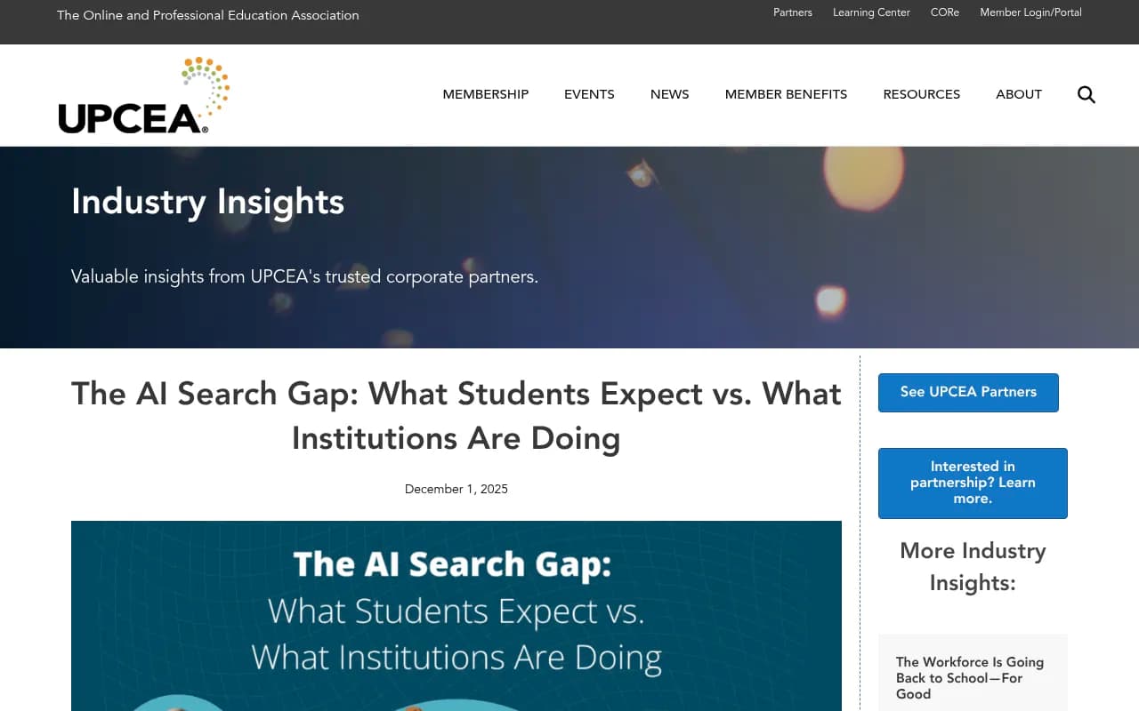 UPCEA's research on the AI search gap between student behavior and institutional readiness