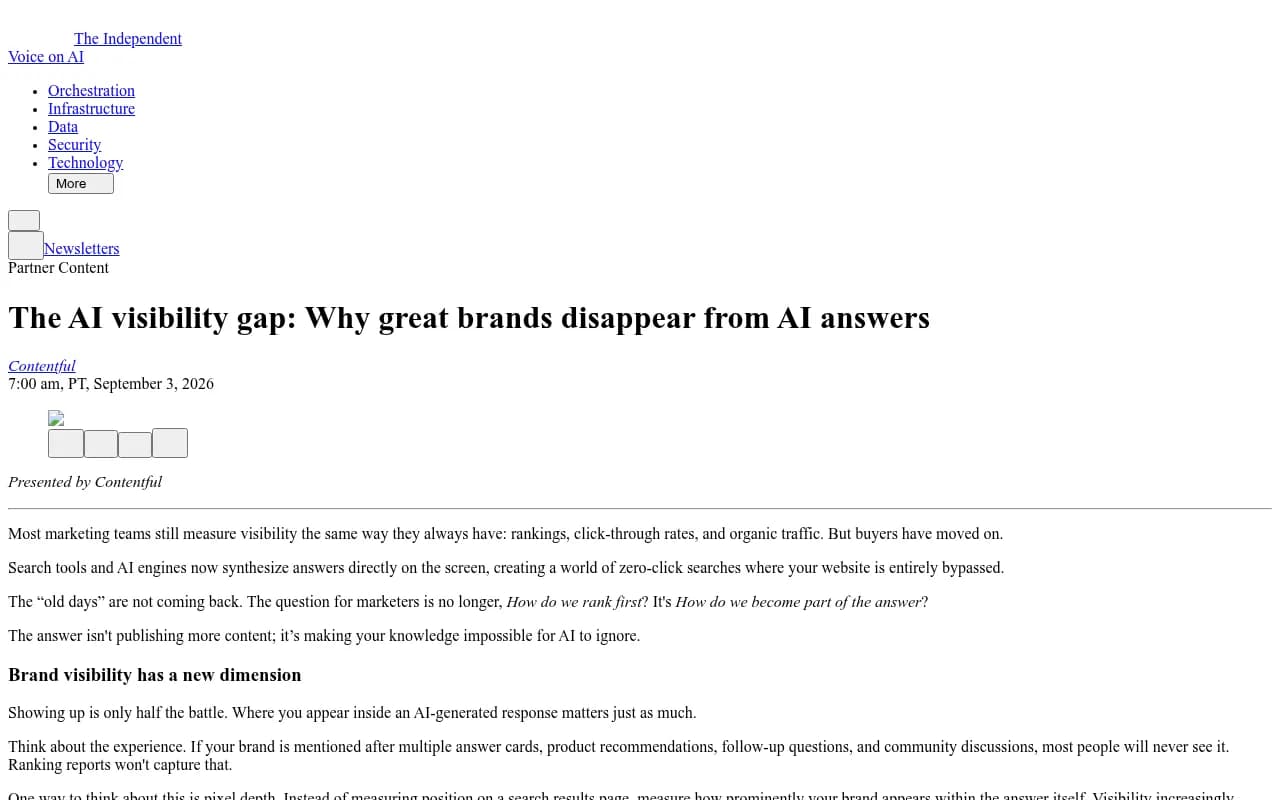 VentureBeat article on the AI visibility gap and why great brands disappear from AI answers