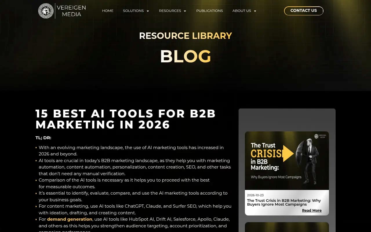 Vereigen Media's roundup of 15 AI tools for B2B marketing