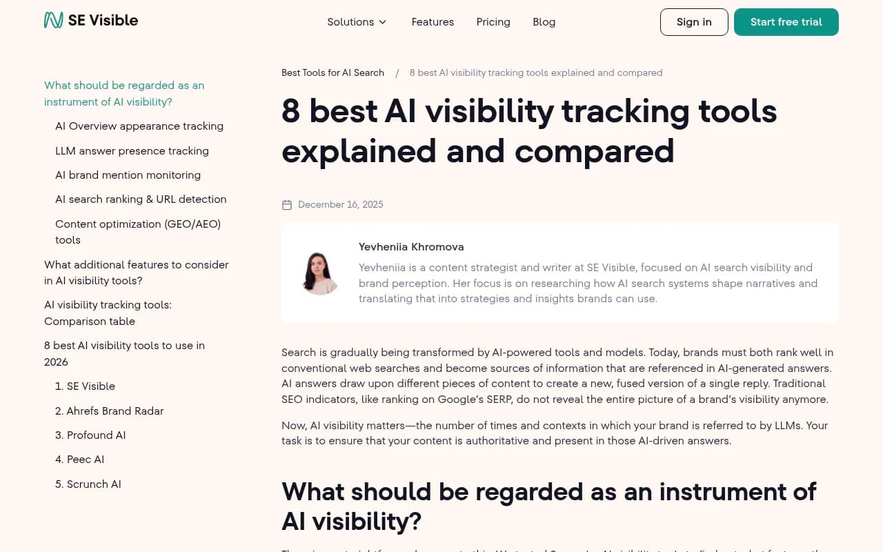 Overview of AI visibility tool categories and capabilities from SE Ranking's research
