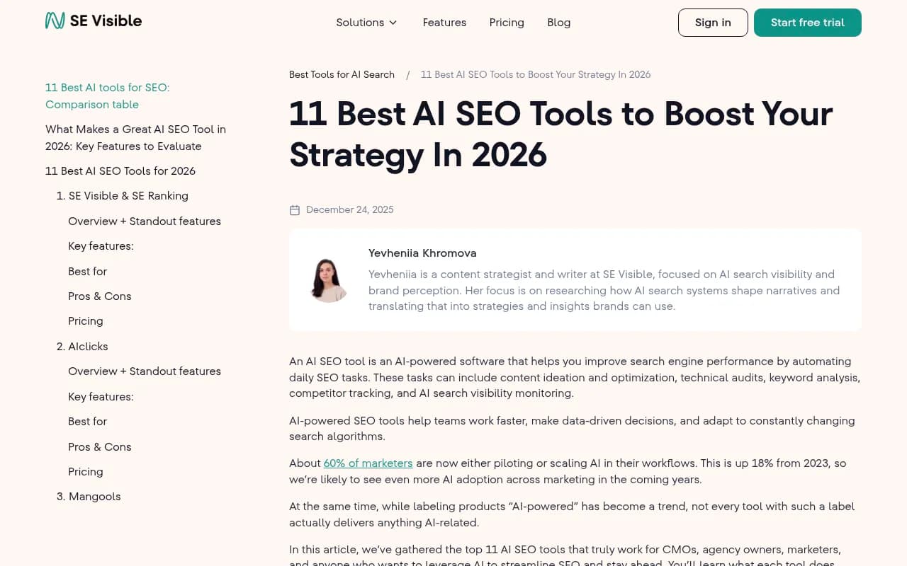 SE Ranking's AI SEO tools comparison showing platform features and pricing tiers
