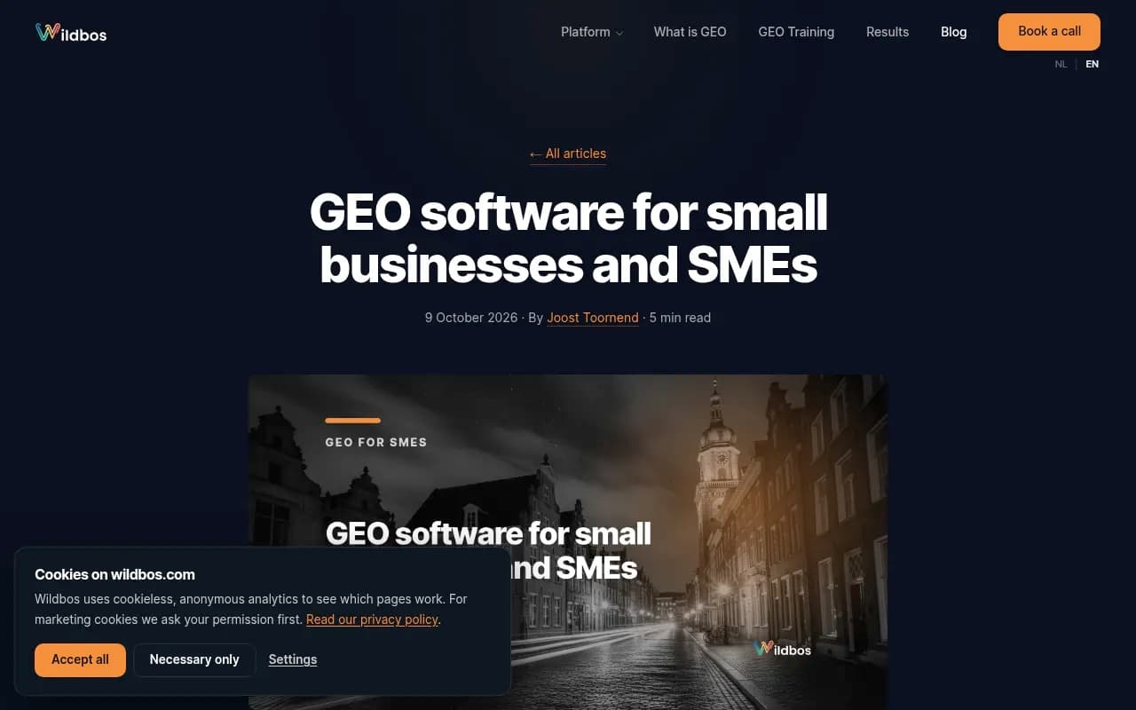 Wildbos article on GEO software for Dutch small businesses and SMEs