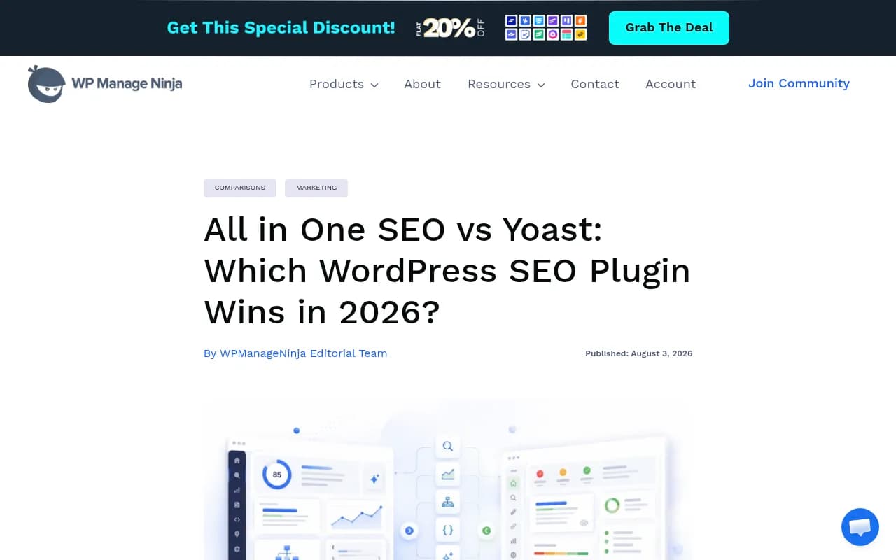 Comparison chart showing AIOSEO vs Yoast features side by side