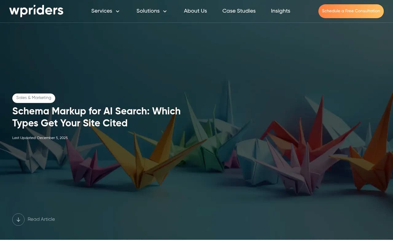 Schema Markup for AI Search - Which Types Get Your Site Cited - WPRiders Article