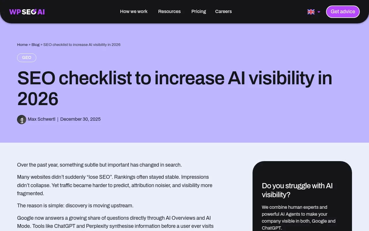 SEO checklist for AI visibility showing content structure requirements