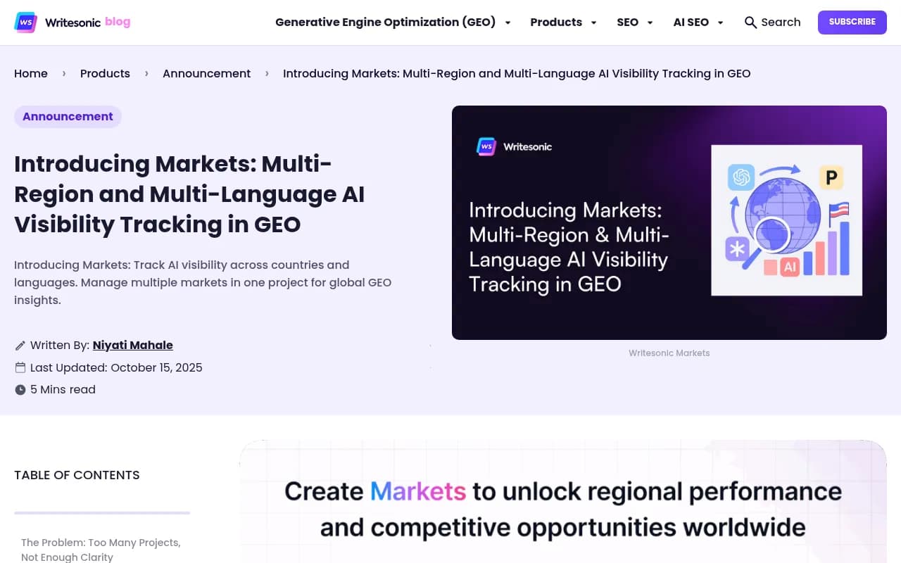 Multi-region AI visibility tracking dashboard