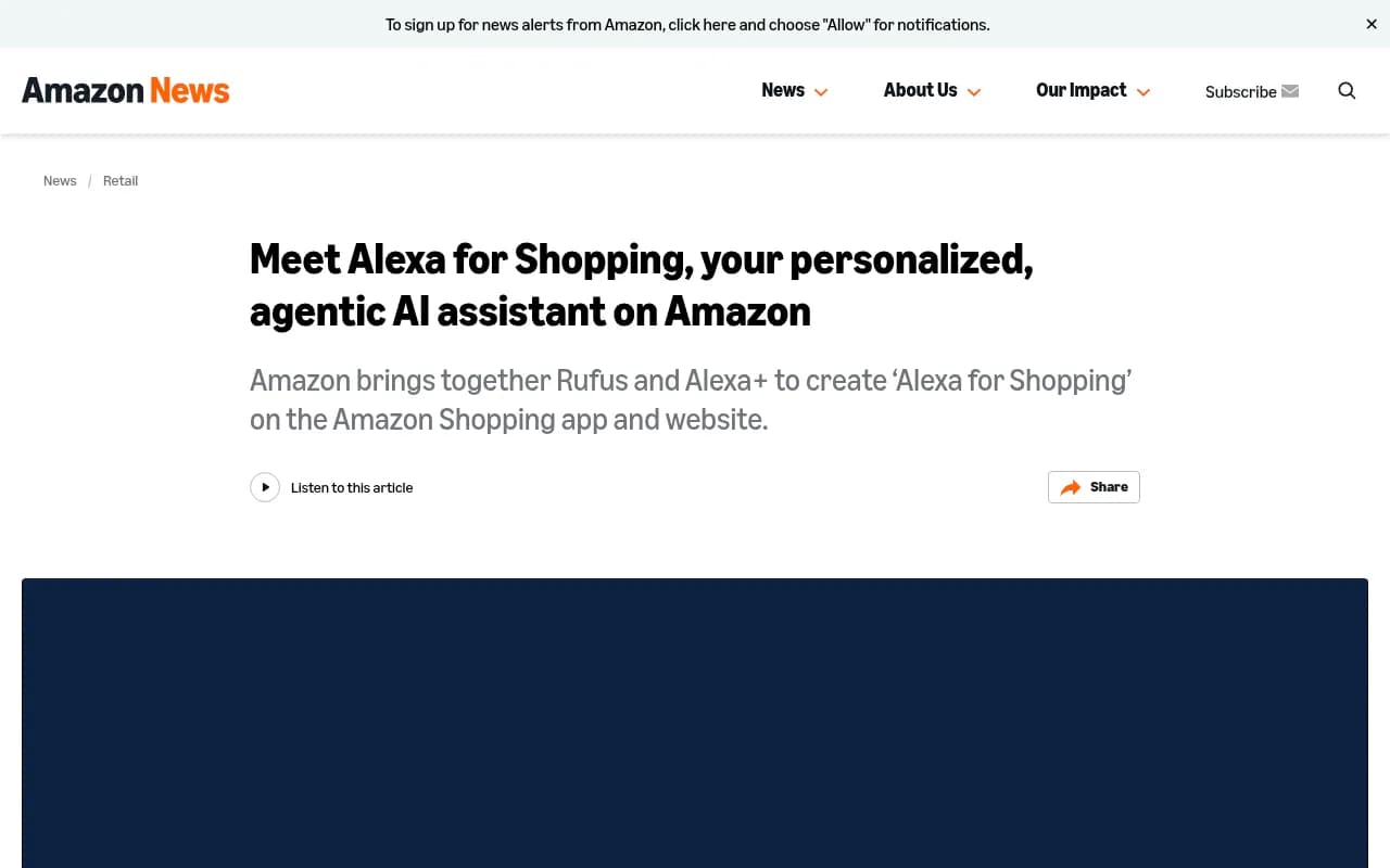 Amazon's page introducing Alexa for Shopping, the merged Rufus and Alexa+ assistant
