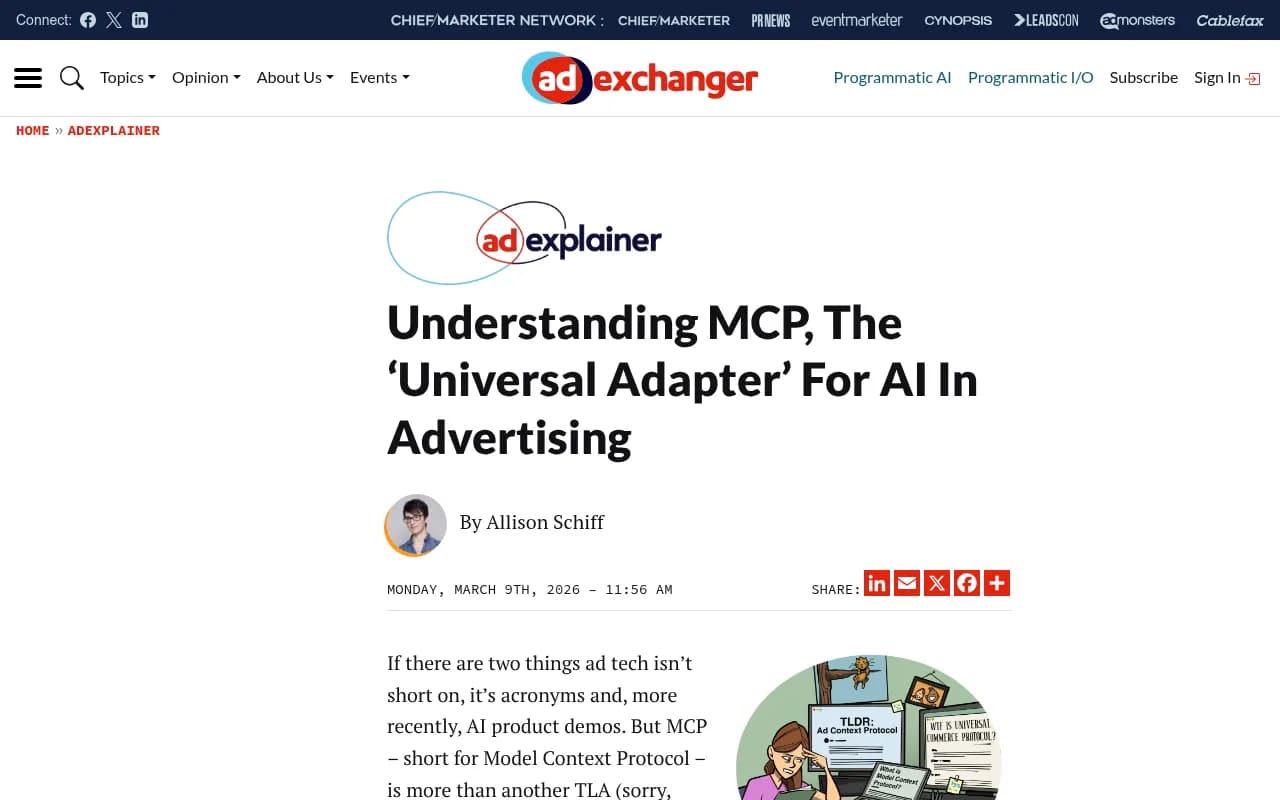 AdExchanger's explainer on MCP as the 'universal adapter' for AI in advertising