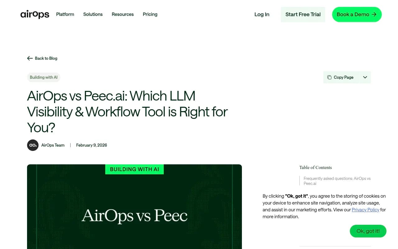 AirOps vs Peec.ai comparison showing the distinction between execution and monitoring