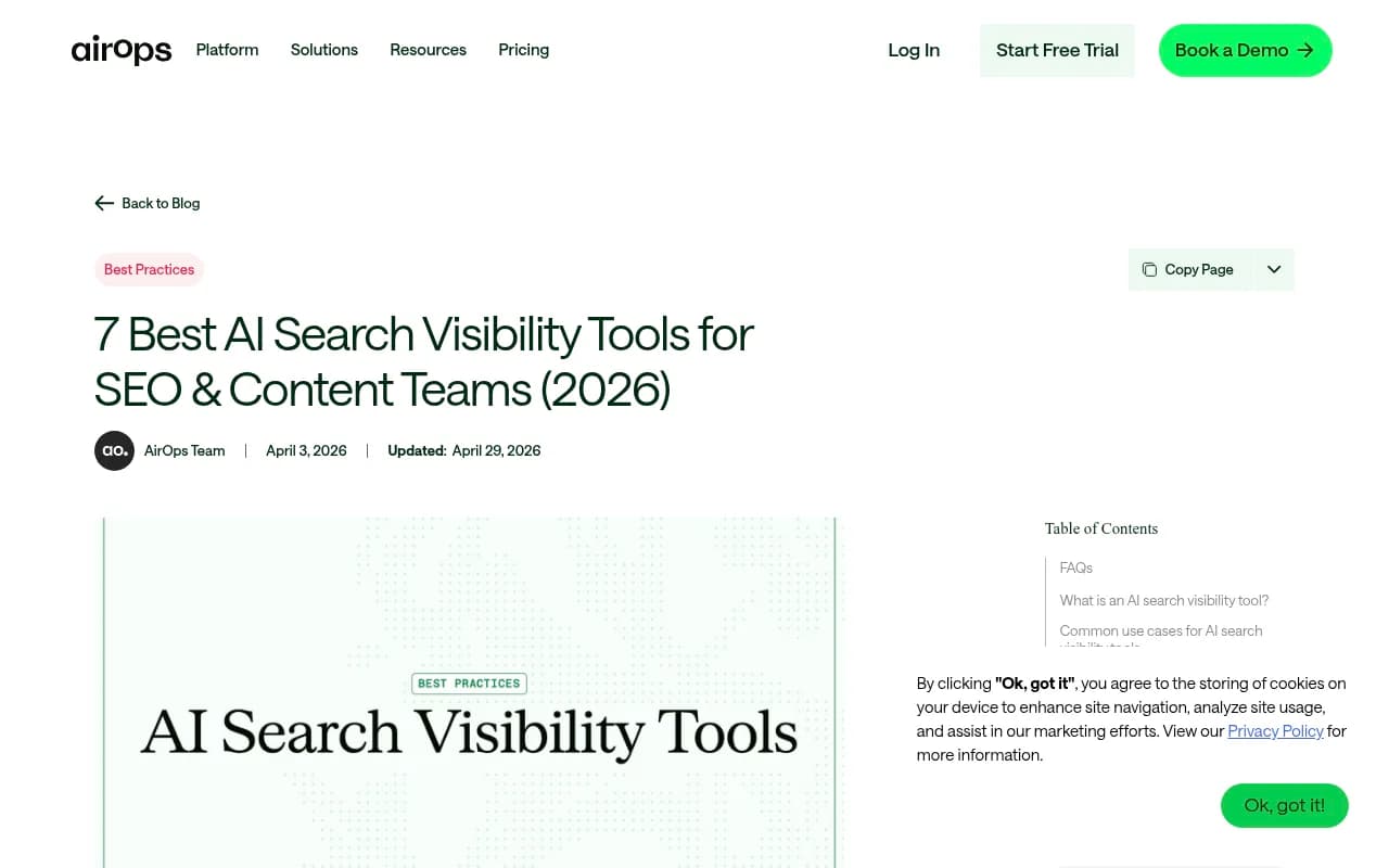 AirOps blog comparison of AI search visibility tools for SEO and content teams
