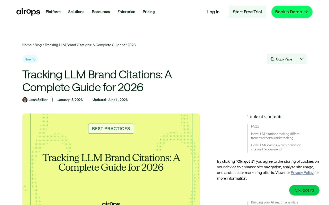 AirOps LLM brand citation tracking guide showing how citation share shifts over time