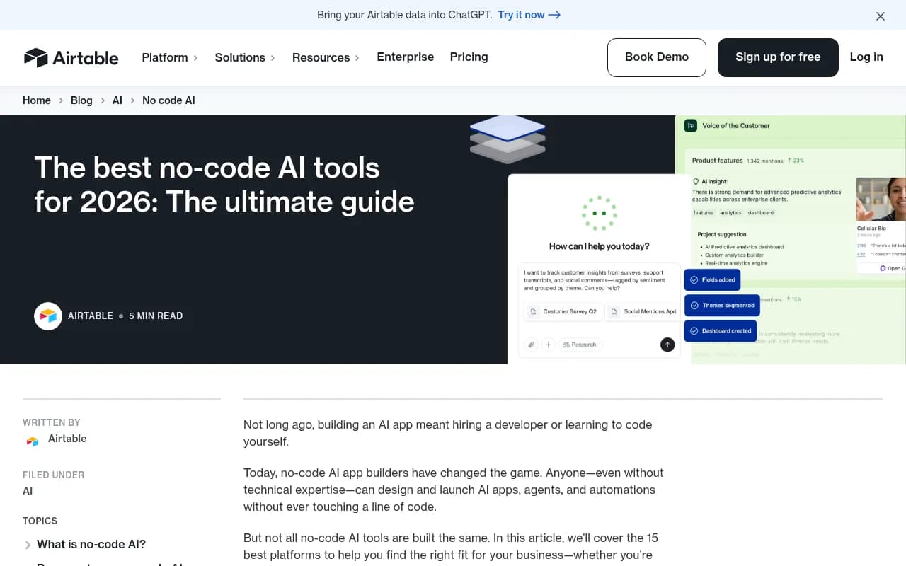 Airtable's no-code interface for building AI-powered applications