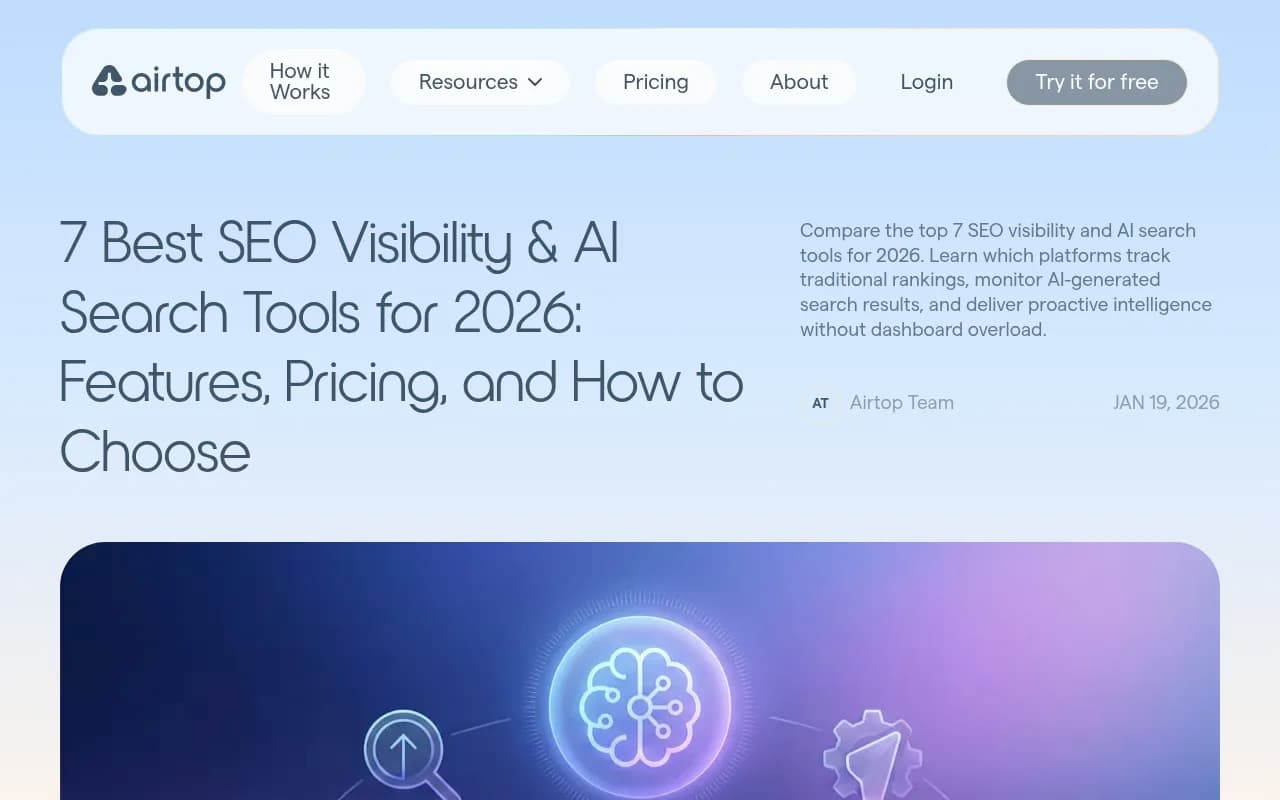 Comparison of AI visibility tools in 2026 from Airtop's research