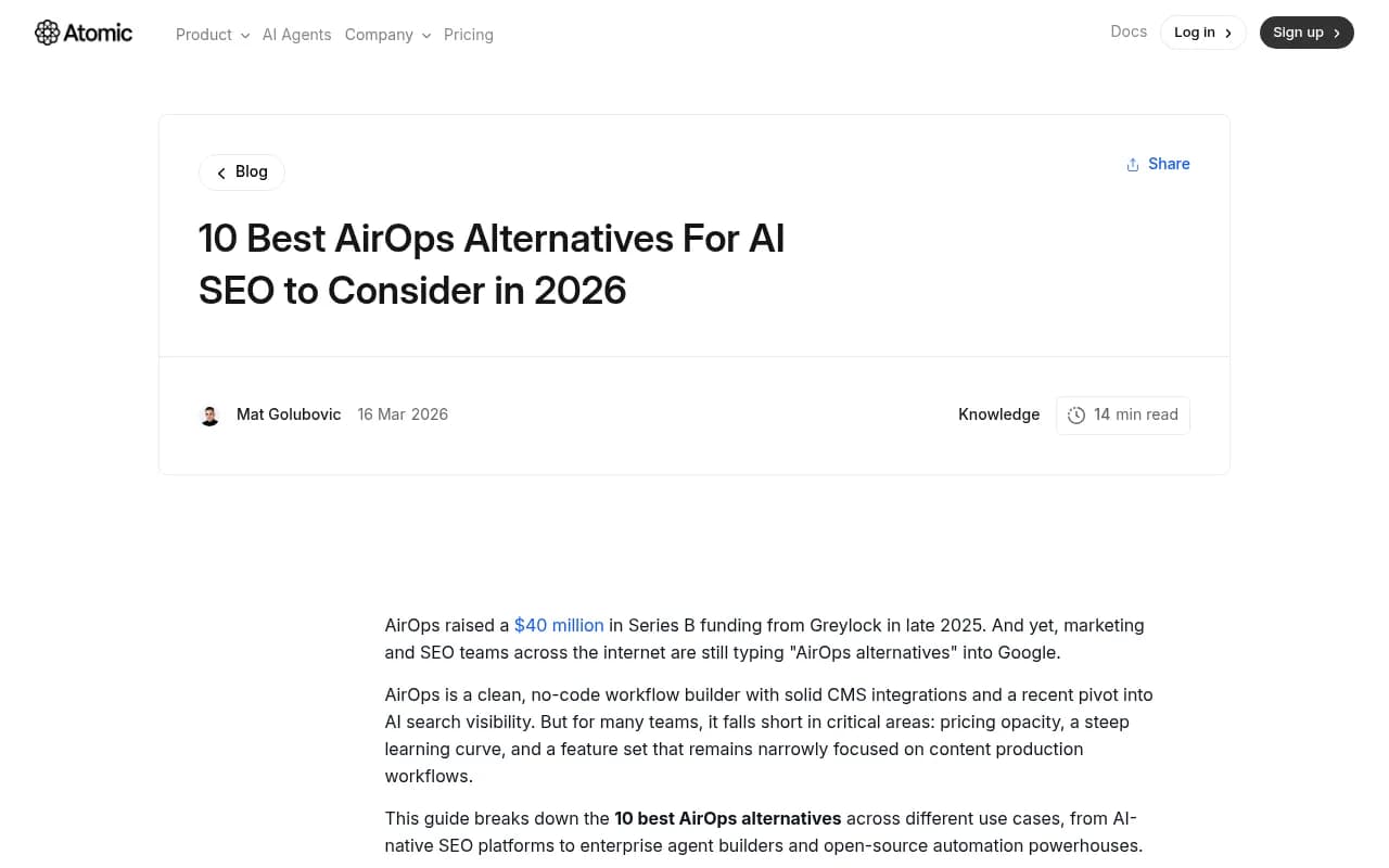 AirOps alternatives comparison research showing the range of tools teams consider in 2026