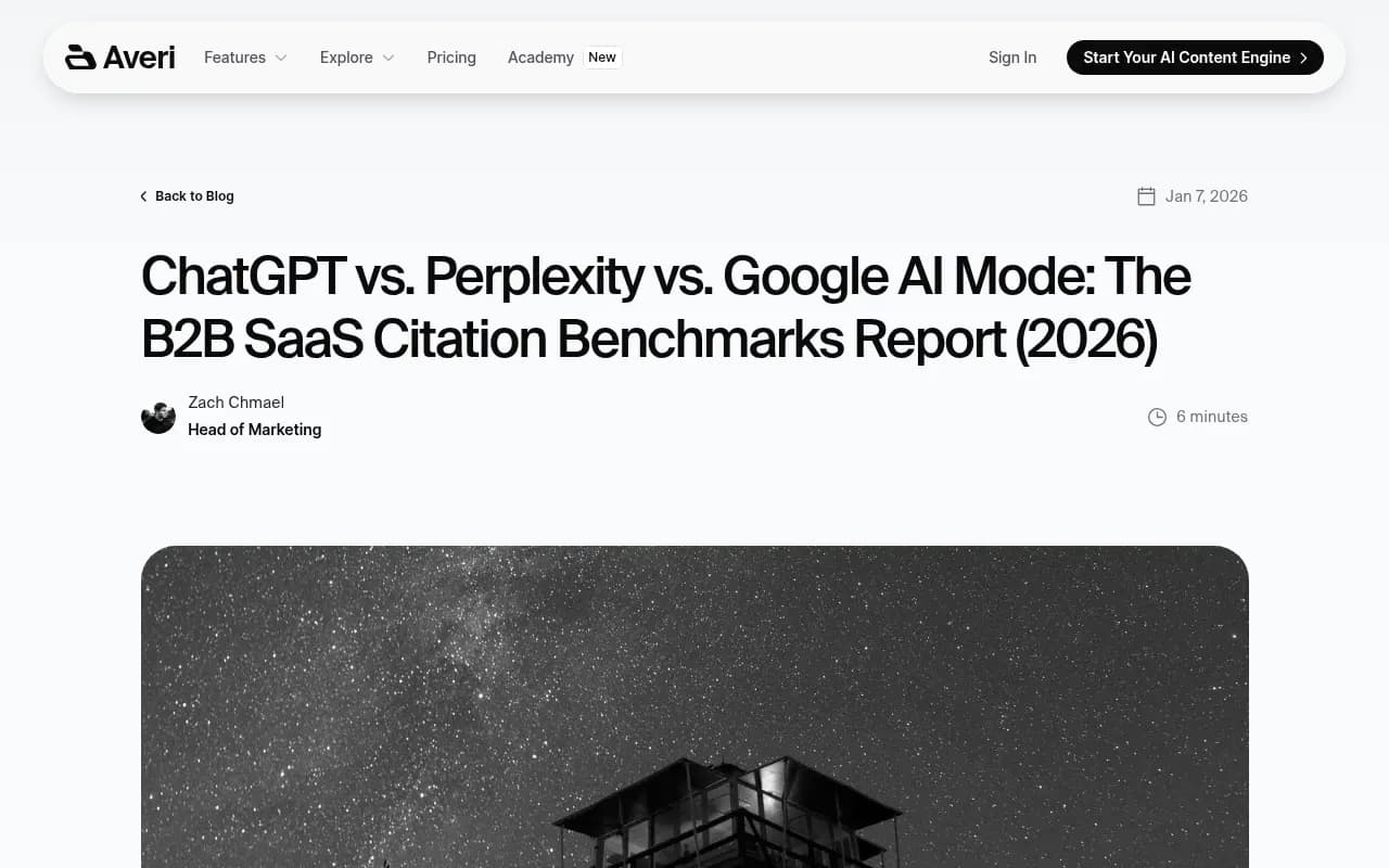 B2B SaaS Citation Benchmarks Report 2026 showing citation differences across ChatGPT, Perplexity, and Google AI Mode