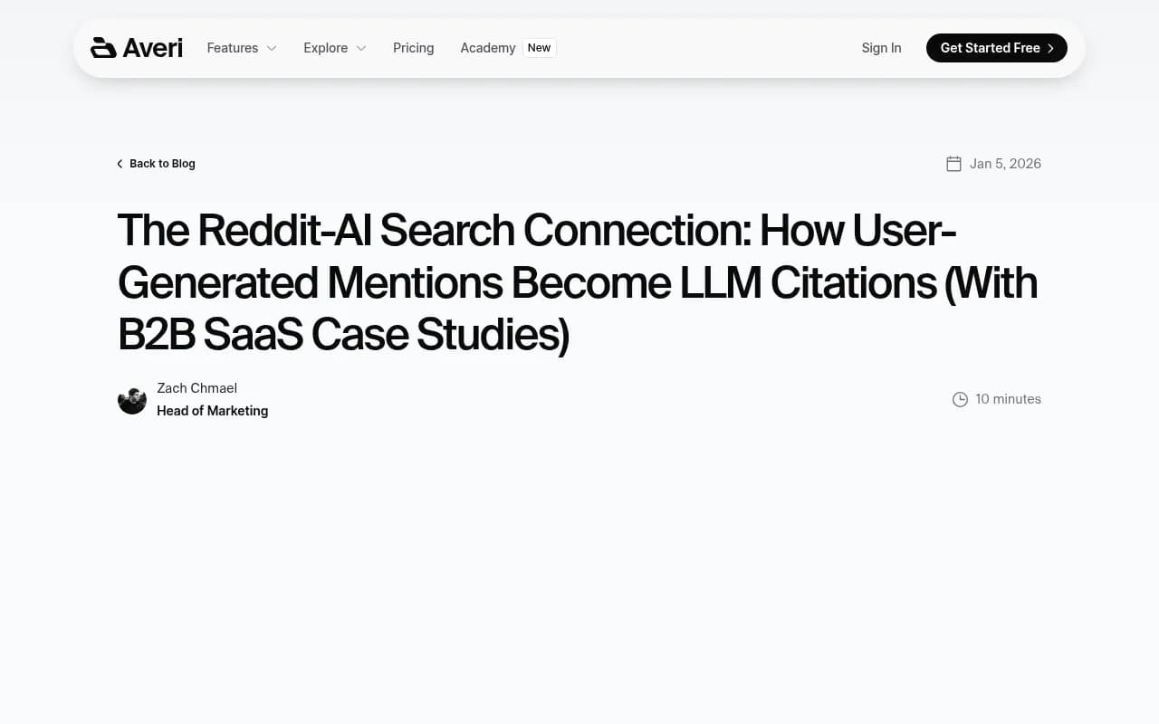 The Reddit-AI citation pipeline showing how user-generated mentions become LLM citations, with B2B SaaS case studies