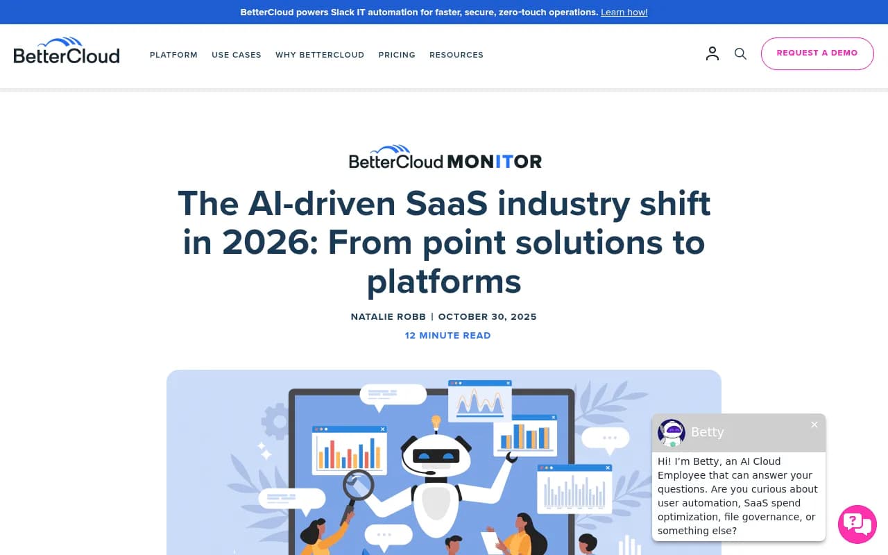 BetterCloud's analysis of AI-driven SaaS industry shifts in 2026