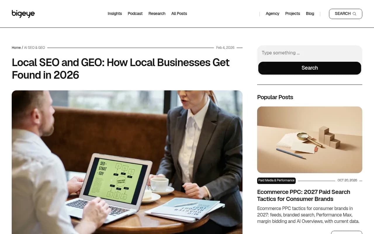 Big Eye Agency's local SEO and GEO guide, which lists several statistics worth verifying before you build a budget on them