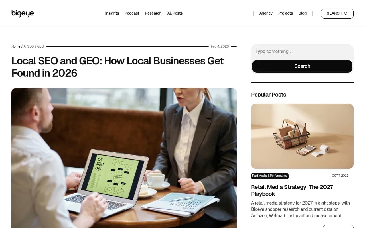 Big Eye Agency guide to local SEO and GEO for local businesses in 2026