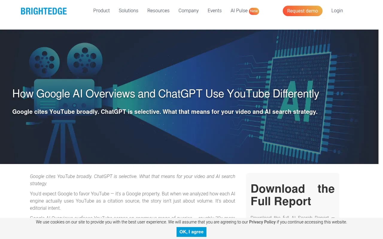 BrightEdge analysis showing how Google AI Overviews and ChatGPT use YouTube differently as citation sources